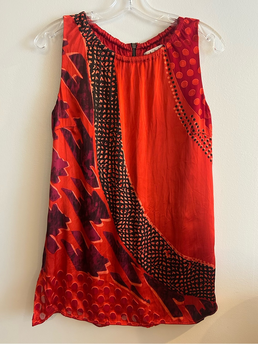 Cabi Y2K Artsy Romantic Red Top Size Small silk blend